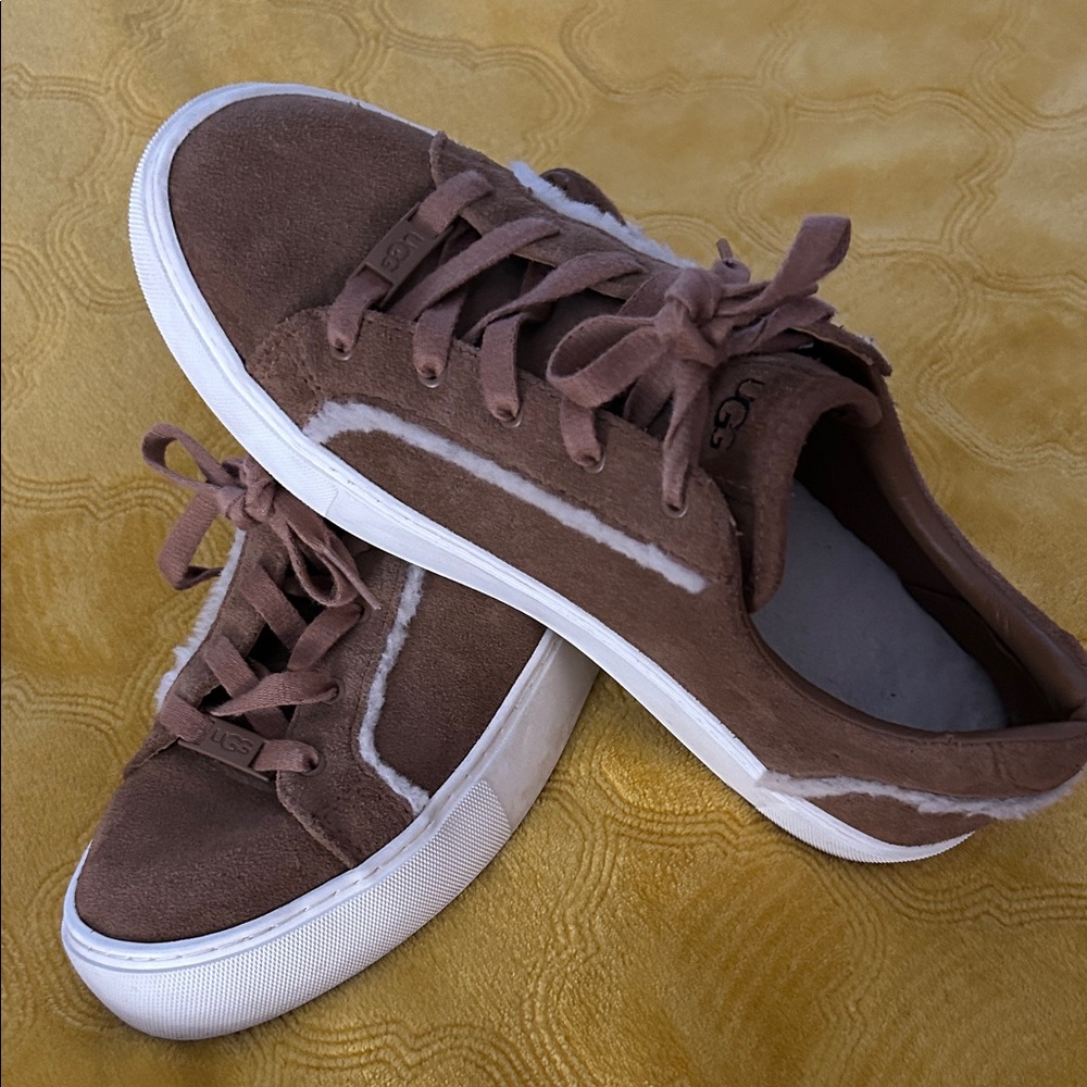 UGG Tan Suede Sneakers with Cream Trim